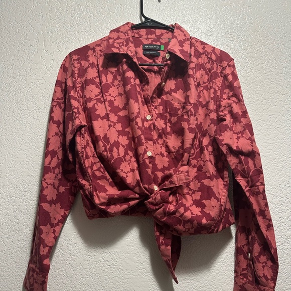 Vintage Y2K Dockers Women's Red Floral Button Down Shirt new with tags - Picture 8 of 9